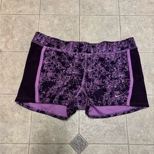 Nike Purple Athletic Shorts with Mottled Design and Wide Waistband